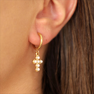 Cross pearls earrings