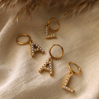 Pair Pearl initial hoops